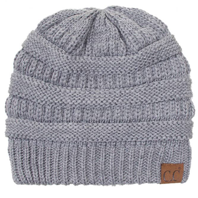 Knit Beanie with fuzzy lining - light gray