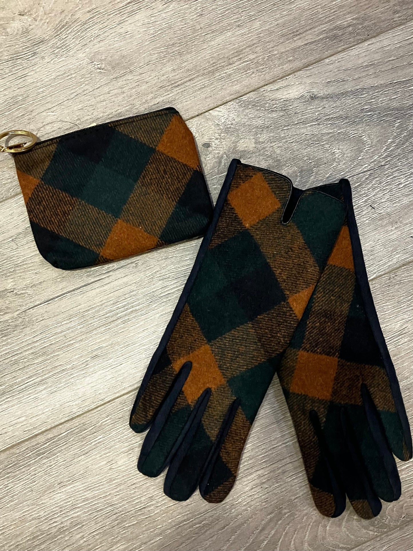 Plaid Faux Suede Gloves & Matching Coin Purse