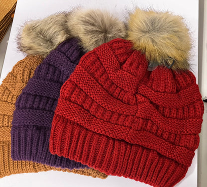 CC Ribbed Knit Beanie w/Pom Pom (color options)