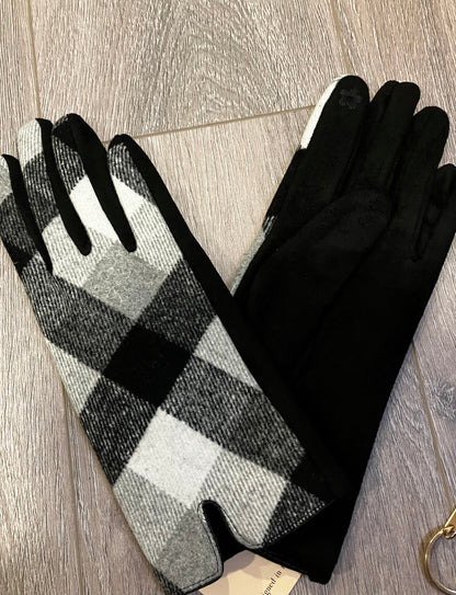 Plaid Faux Suede Gloves & Matching Coin Purse - gray/off-white/black plaid SET