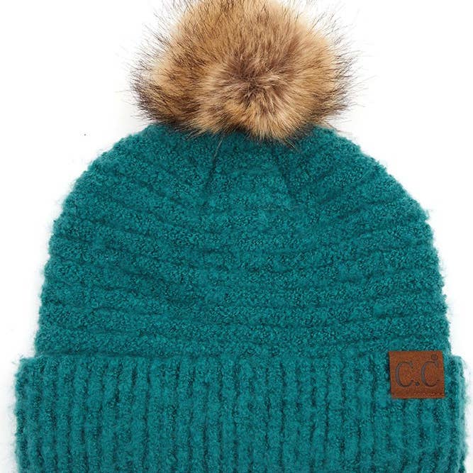 Boucle Yarn Beanie w/Pom Pom