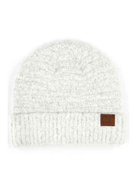 Boucle Yarn Beanie - White