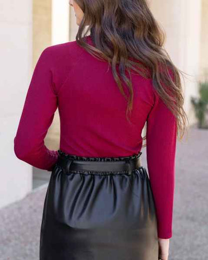 Laced Ribbed Top - Berry Color