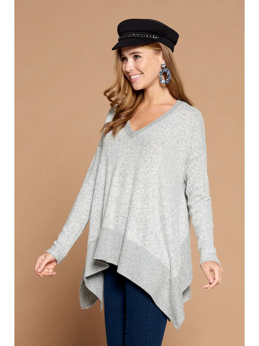 Heathered Gray Sweater with Fishtail Hem