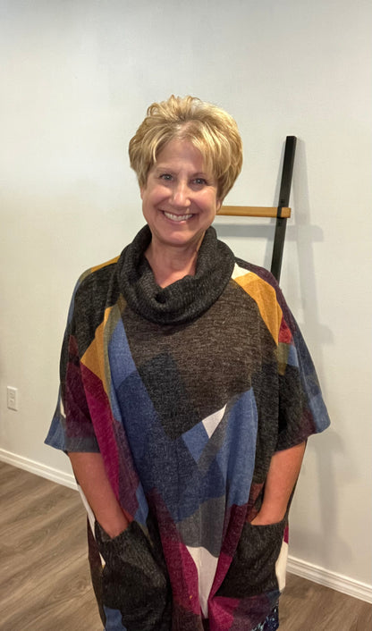 Multi-Color Poncho with pockets