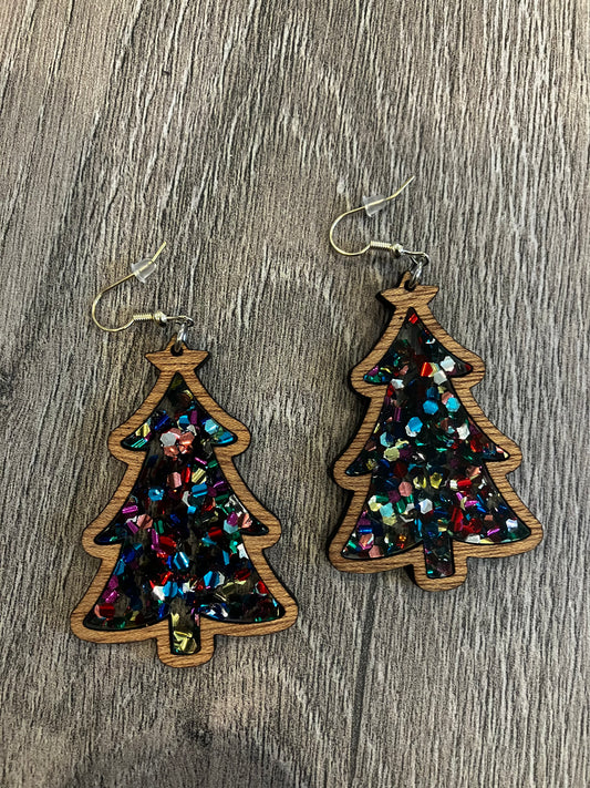 Glitter Christmas Tree Dangle Earrings