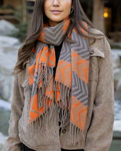 Chevron Scarf in Grey-Orange