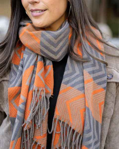 Chevron Scarf in Grey-Orange