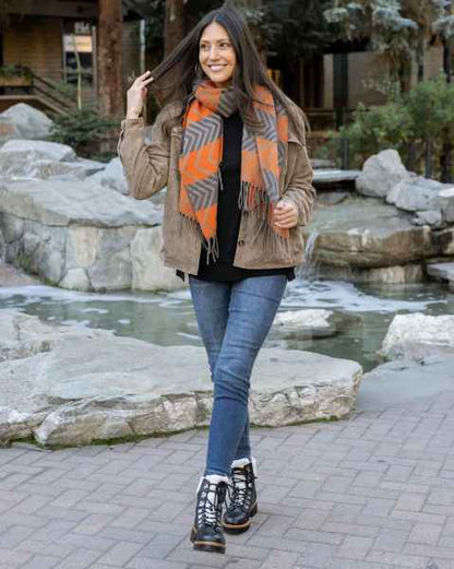 Chevron Scarf in Grey-Orange