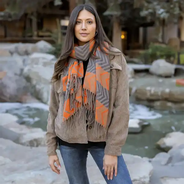 Chevron Scarf in Grey-Orange