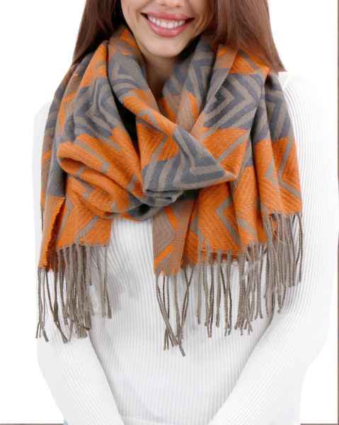 Chevron Scarf in Grey-Orange