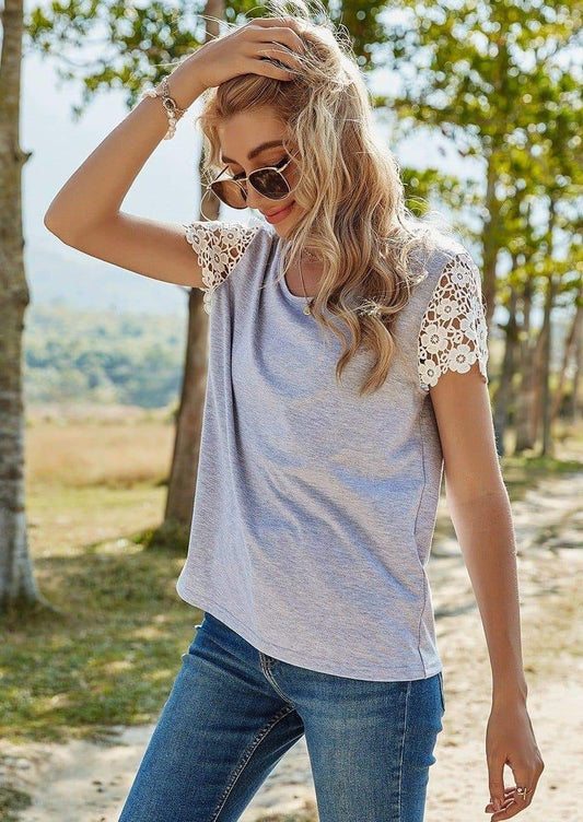 Tee with Cropped Lace Sleeve (only 2 left)