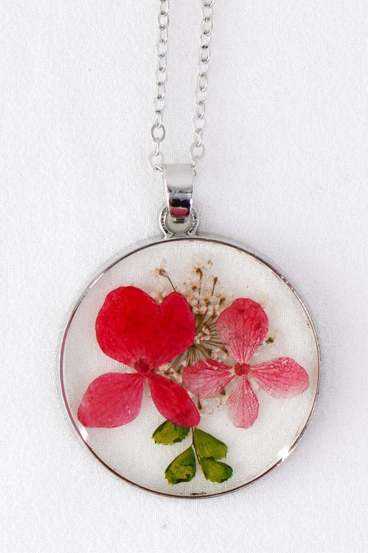Handmade Pressed Flower Necklace - Silver Trim