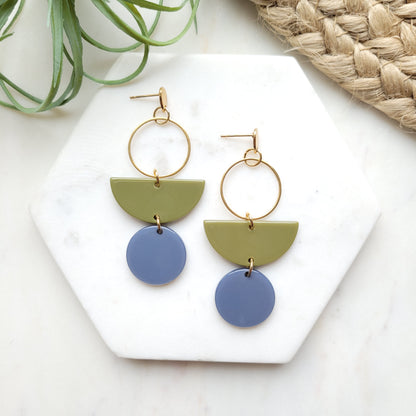 One Pair Left - Olive & Dusty Blue Acrylic Earrings
