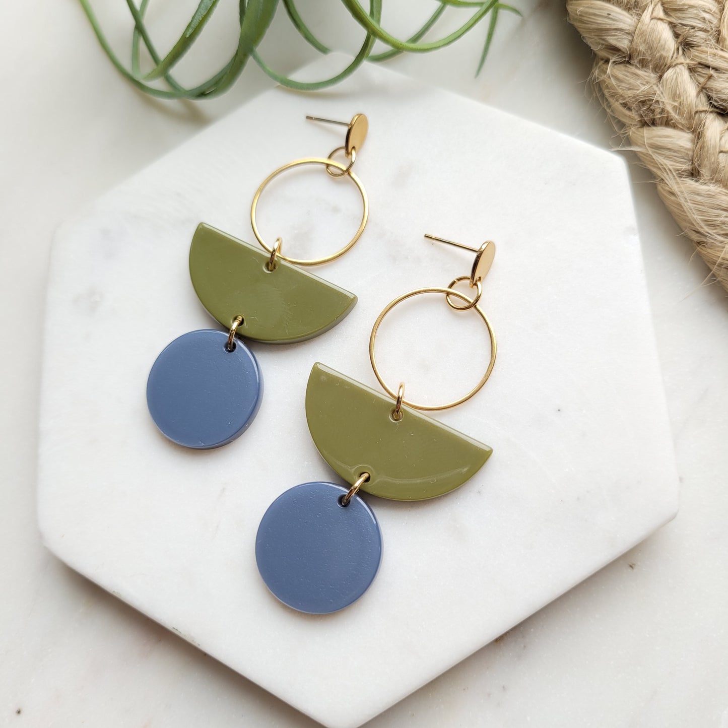 One Pair Left - Olive & Dusty Blue Acrylic Earrings