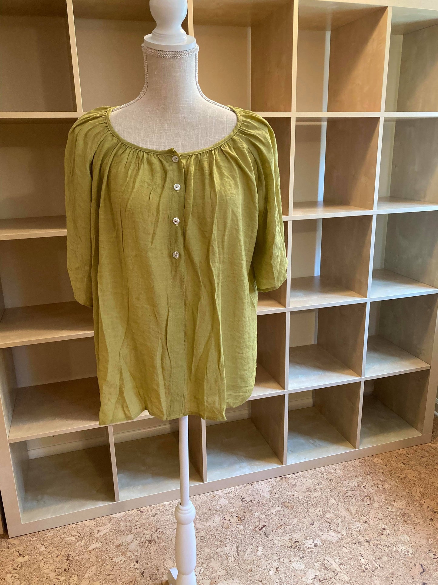Button Gathered Summer Blouse