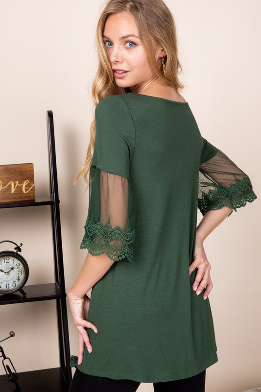 Lace Sleeve Tunic Jersey Top