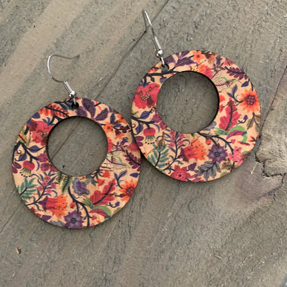 Sold Out—-Bright Multicolored Floral Cork Earrings