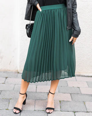 Chiffon Midi Pleated Skirt - Dark Green