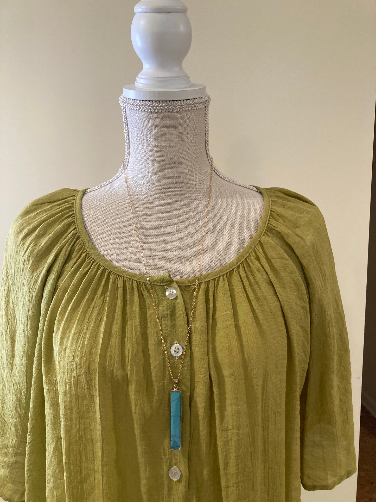 Button Gathered Summer Blouse