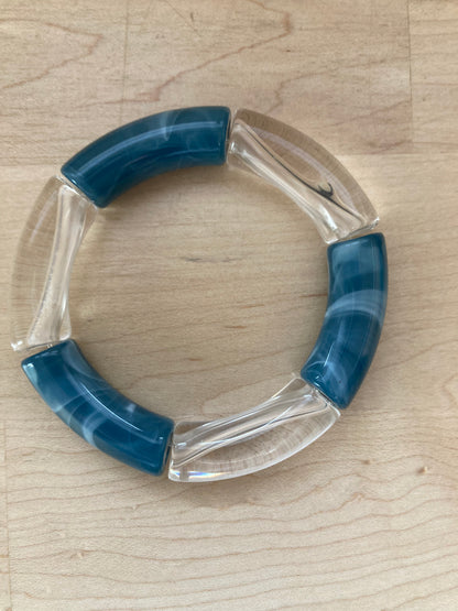 Acrylic Stretch Bracelet - Bluish Teal & Clear