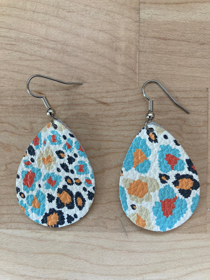 Handmade Leather Earring - Multi-Color Print