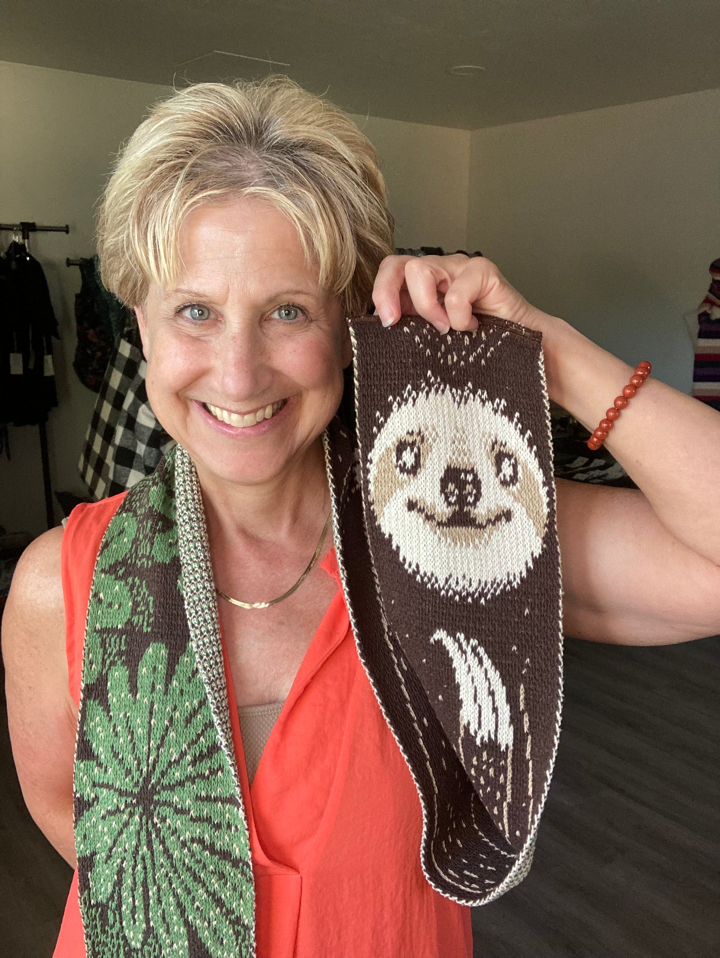 Women's Recycled Cotton Sweater - Knit Fashion Scarf - Sloth (only one available)
