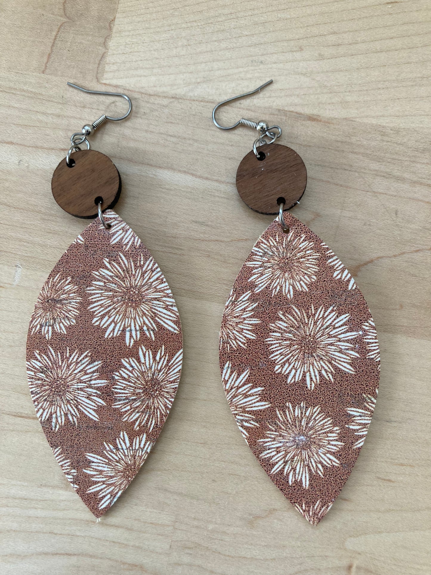 4.5" Wood & Dahlia Dangle (cork) Earringi