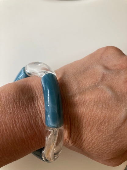 Acrylic Stretch Bracelet - Bluish Teal & Clear
