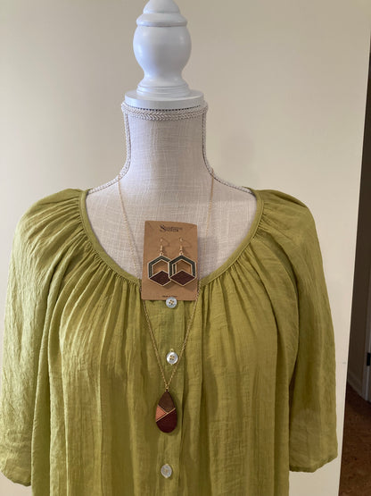 Button Gathered Summer Blouse