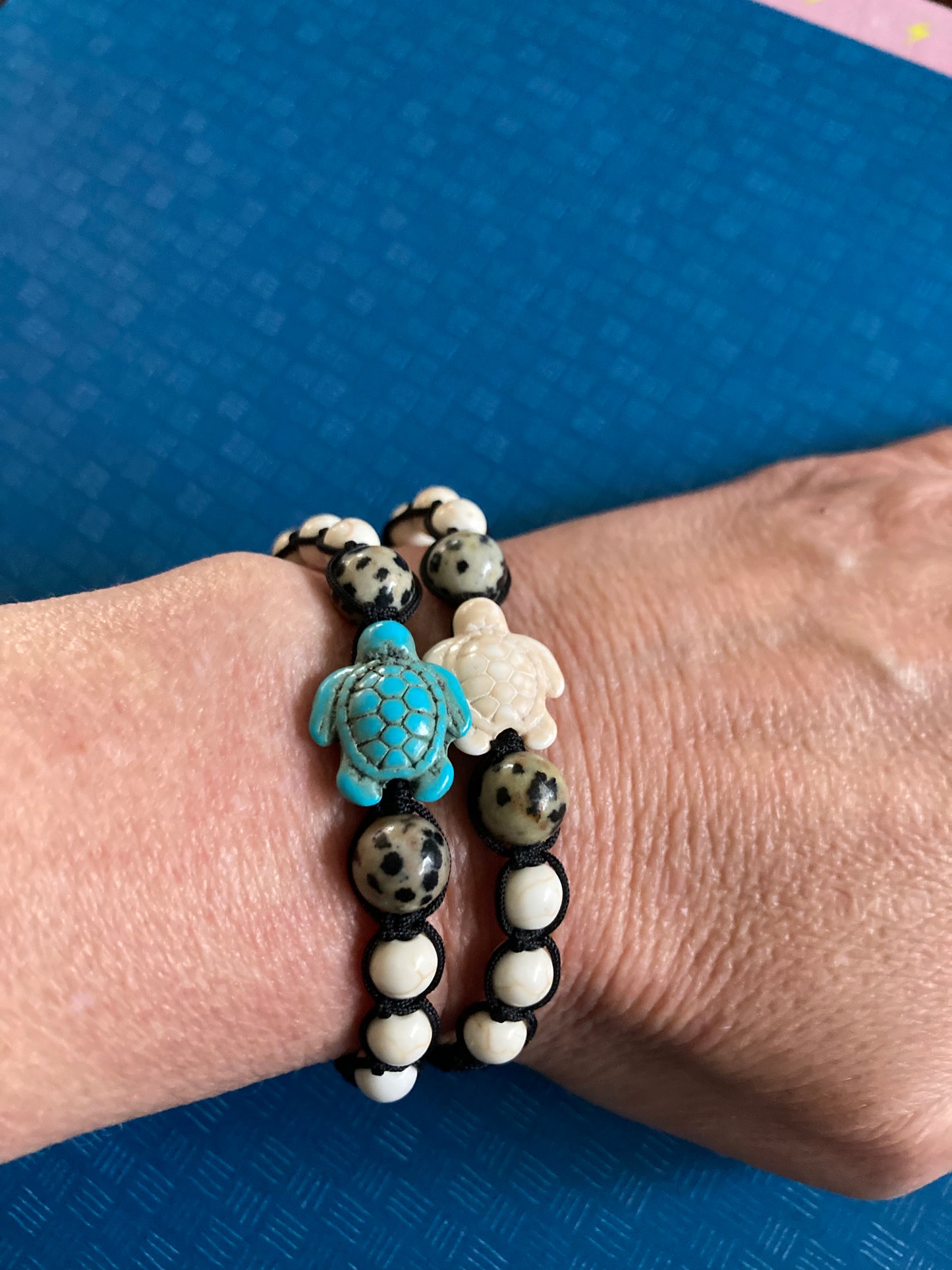 Vintage Bohemian Turquoise Turtle Beaded Bracelet (pack of two)