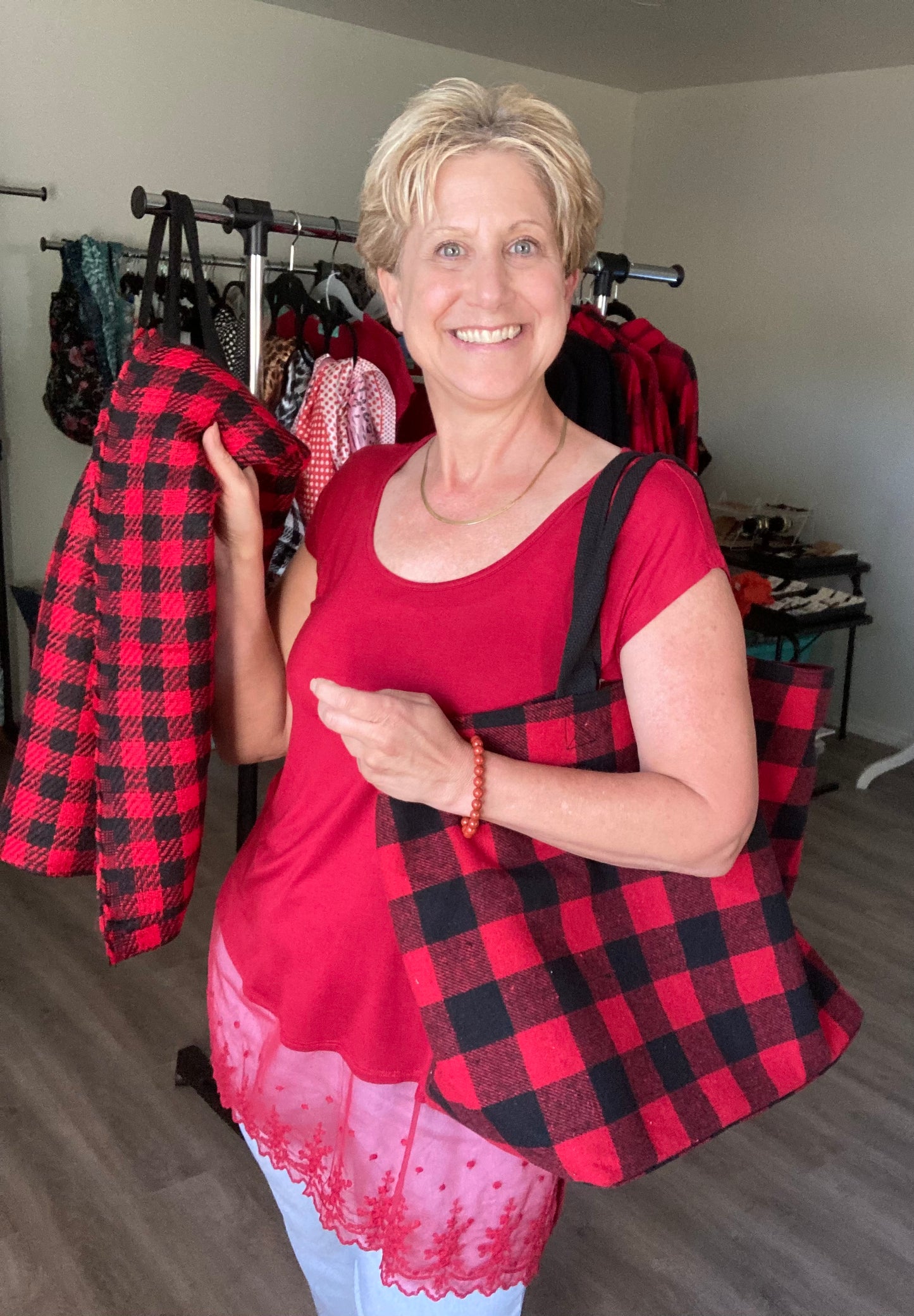 Flannel - Red & Black Plaid Tote Bag & Scarf Set (Only One Set Available)