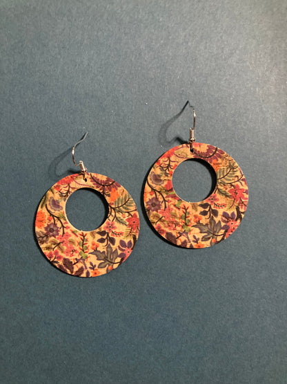 Sold Out—-Bright Multicolored Floral Cork Earrings