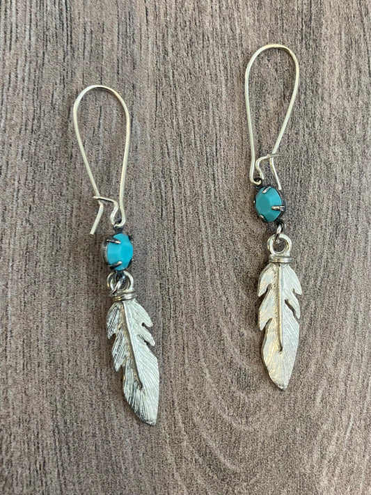 Silver Turquoise Feather Earrings