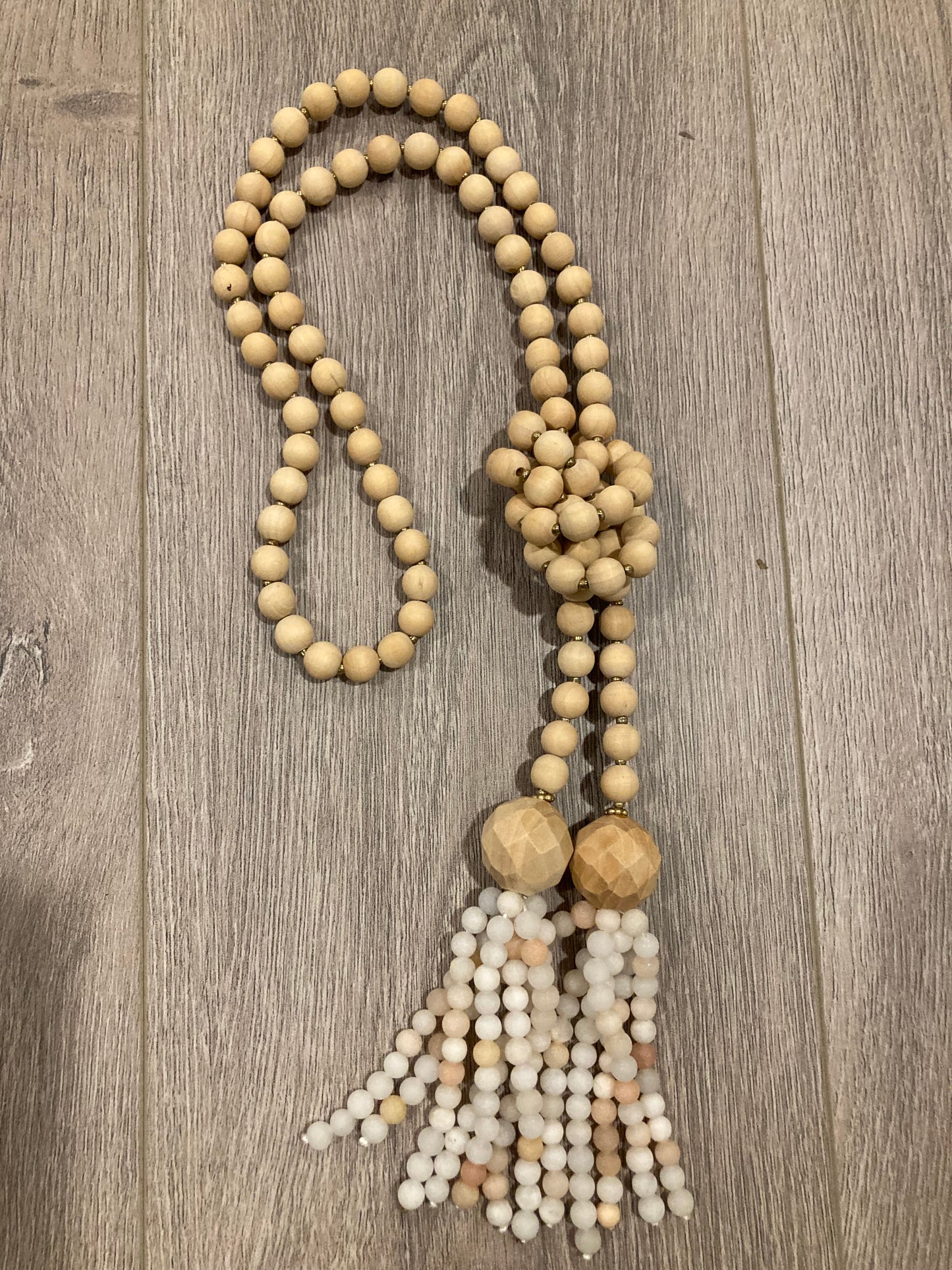Wood Bead Necklace with beaded tassels