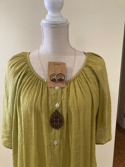 Button Gathered Summer Blouse