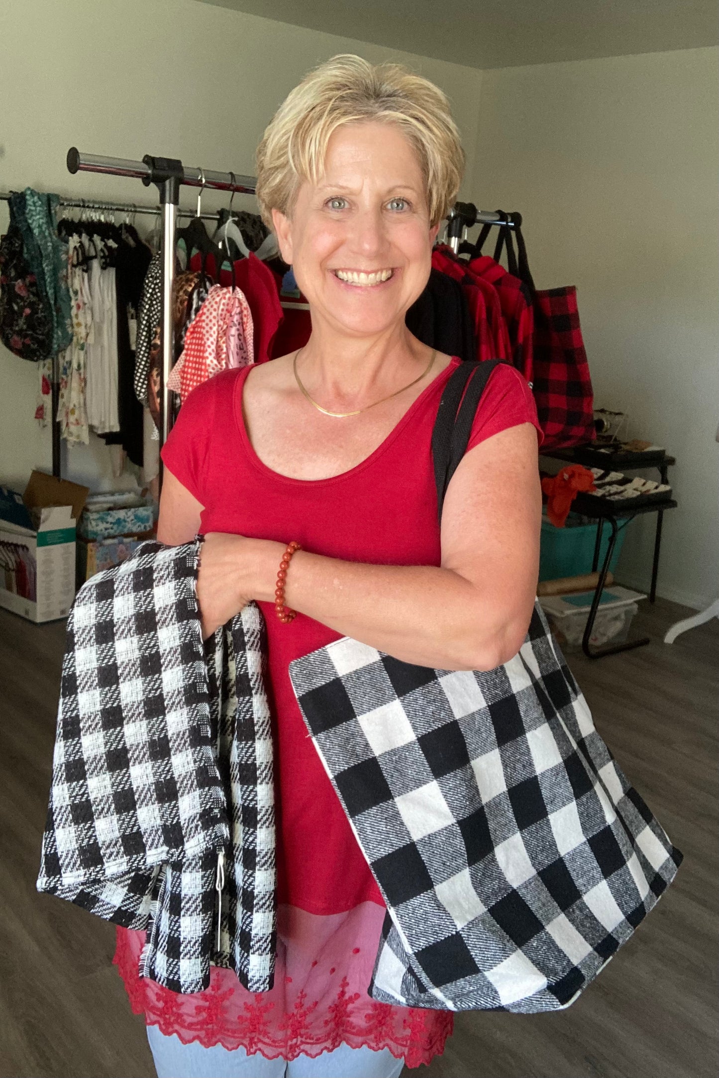 Flannel - Black & White Plaid Tote Bag & Scarf Set (Only One Set Available)