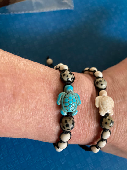 Vintage Bohemian Turquoise Turtle Beaded Bracelet (pack of two)