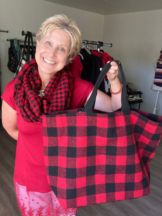 Flannel - Red & Black Plaid Tote Bag & Scarf Set (Only One Set Available)