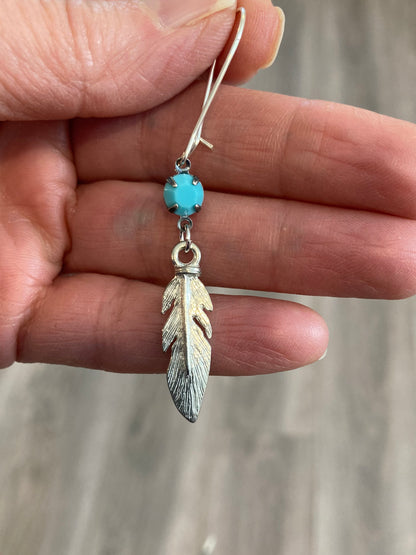 Silver Turquoise Feather Earrings