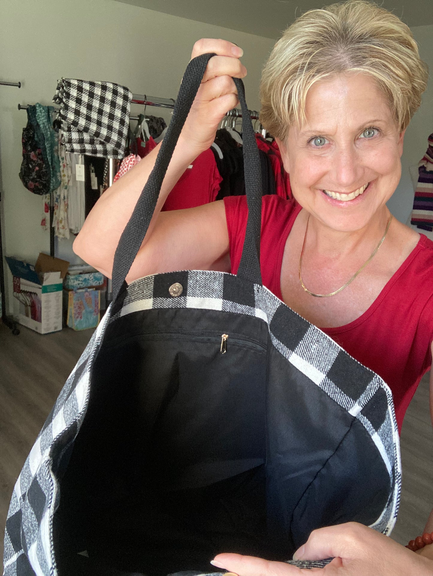 Flannel - Black & White Plaid Tote Bag & Scarf Set (Only One Set Available)