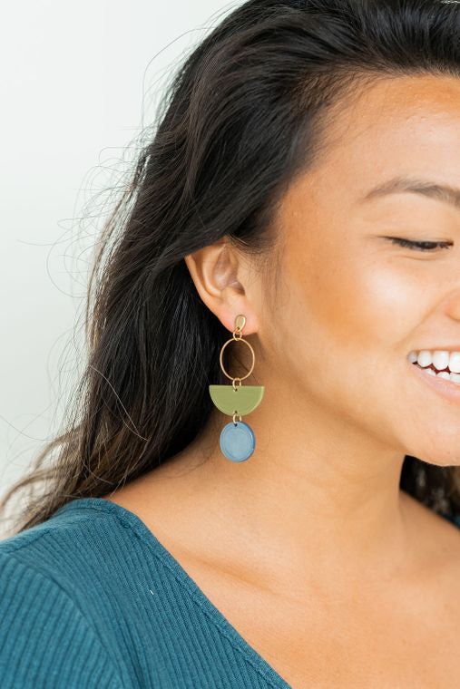 Olive & Dusty Blue Acrylic Earrings