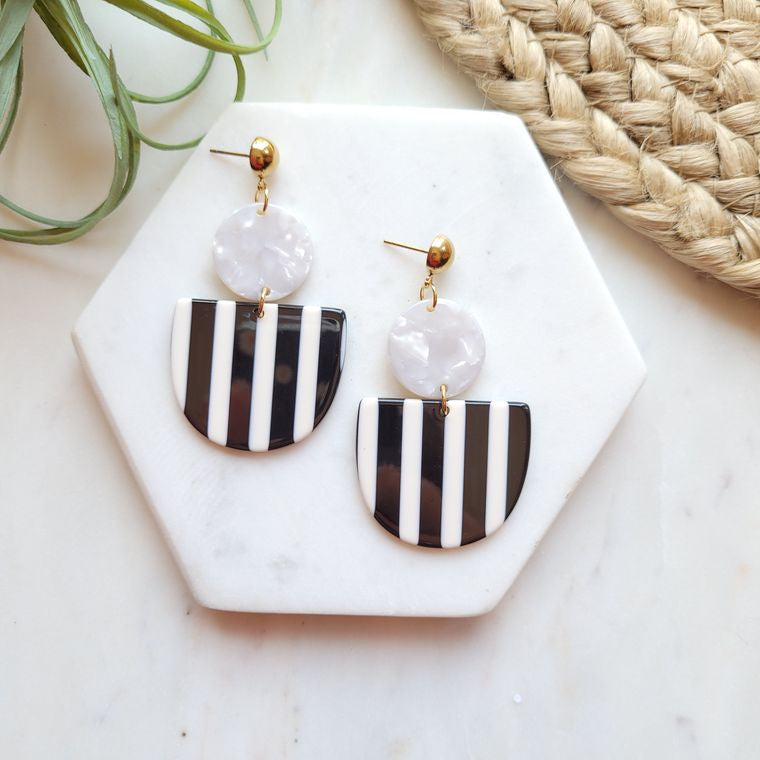 Black and White Stripe Acrylic Earrings