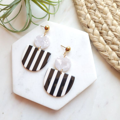 Black and White Stripe Acrylic Earrings