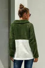 Fuzzy Fleece Pullover - Olive Green and Ivory Colorblock