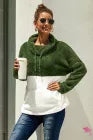 Fuzzy Fleece Pullover - Olive Green and Ivory Colorblock