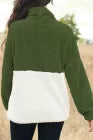 Fuzzy Fleece Pullover - Olive Green and Ivory Colorblock